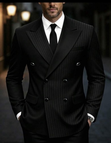 Men black pinstripe - men's, double